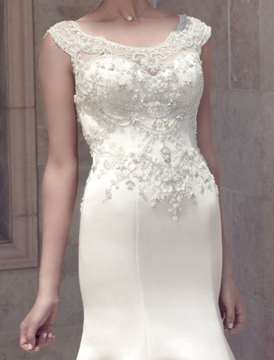 Casablanca 2141 Wedding Dress 12 White Fit & Flare Satin Beaded Illusion Elegant