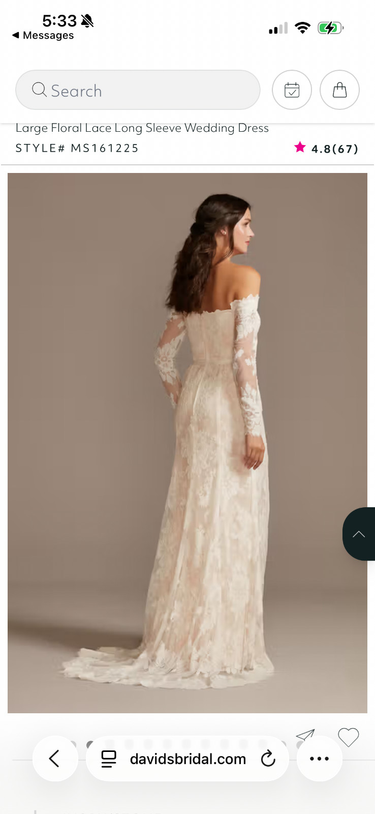 MELISSA SWEET Large Floral Lace Long Sleeve Wedding Dress Size 14