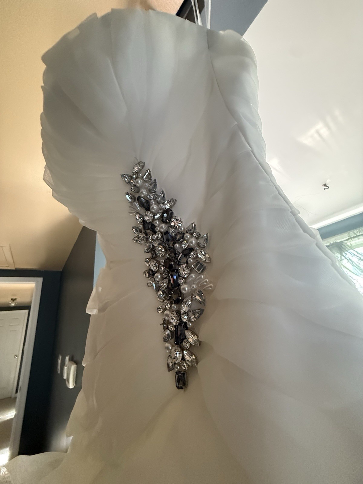Jasmine Haute Couture Ivory Sweetheart Ball Gown Organza Crystal Ruffle Buttons