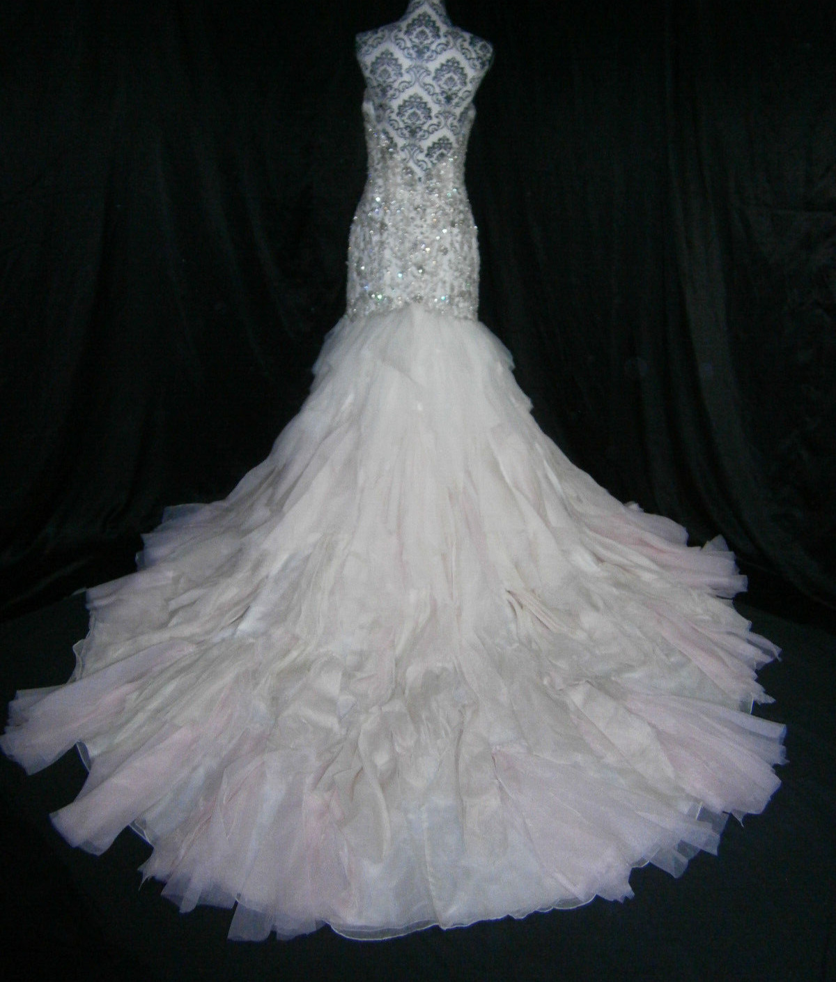 Ysa Makino Wedding Dress Silk Ball Gown 10 White Blush Pink Crystals Layers