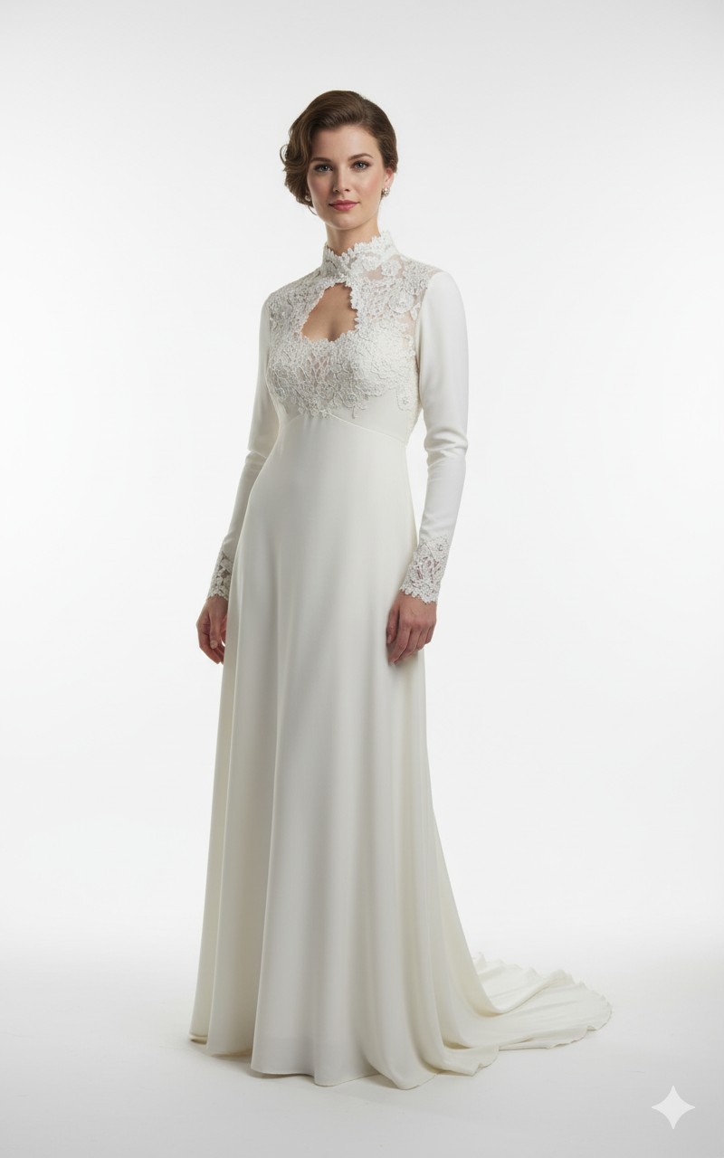 HOUSE OF BIANCHI HIGH NECK LONG SLEEVES MODEST VINTAGE GOWN