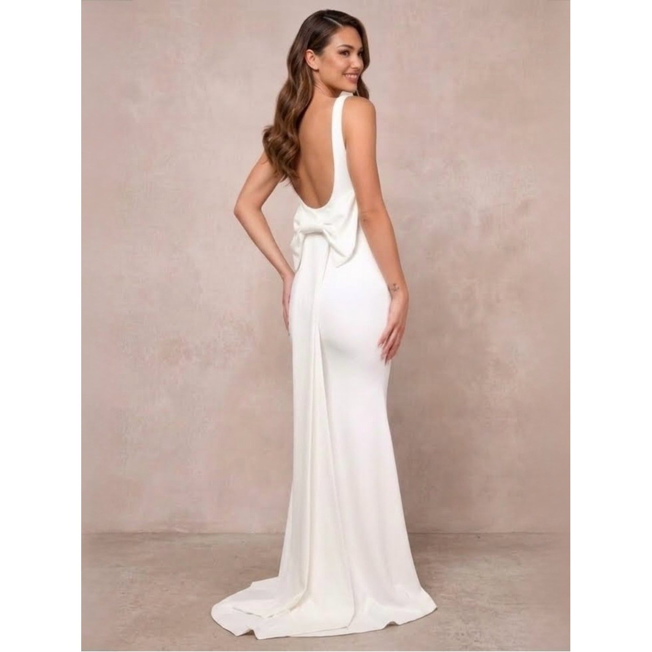 Lulus Loving Fate White Bow Square Neck Backless Maxi Long Dress, Size S, NWOT