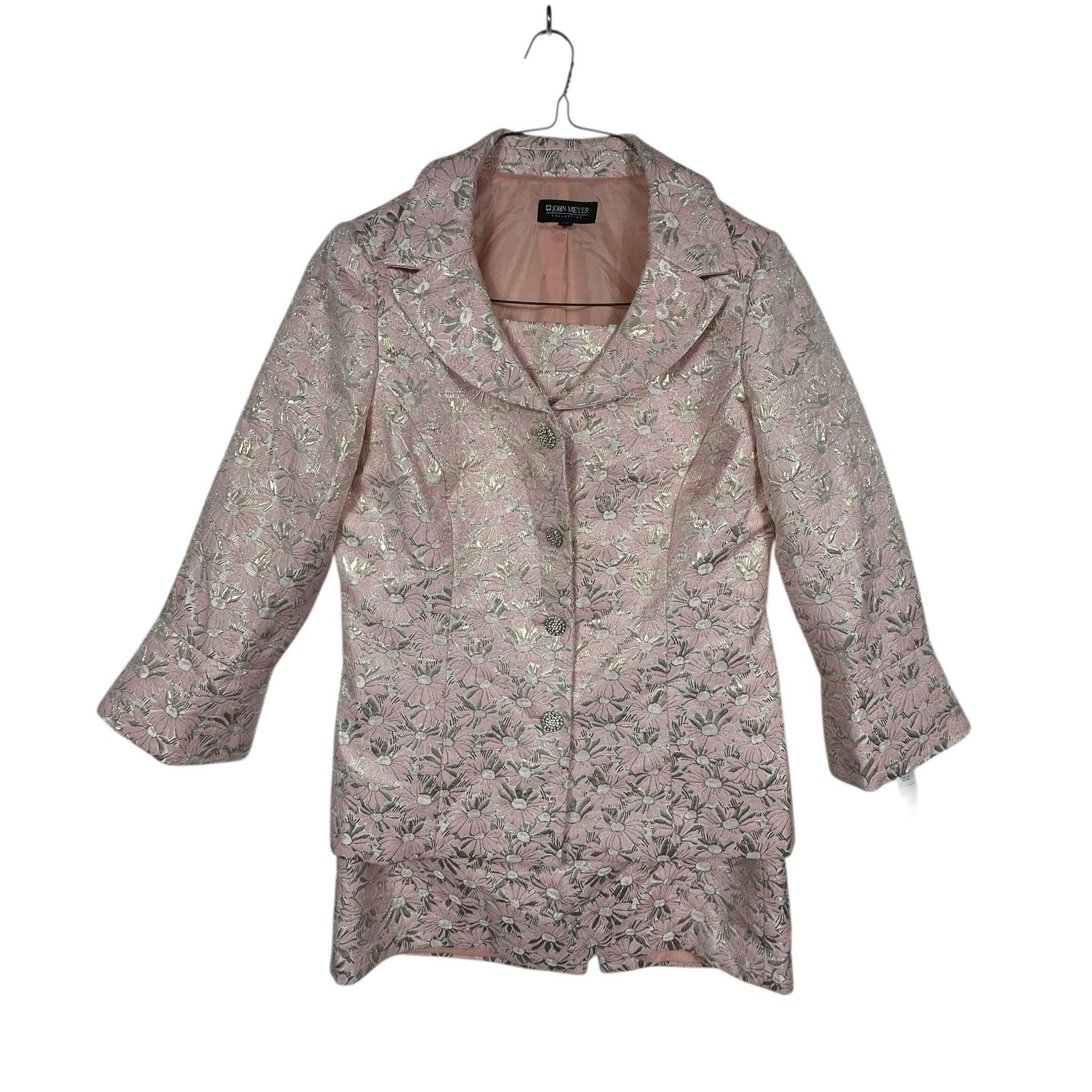 John Mayer Women’s 2pc Suit pink Silver white Rhinestone Buttons Size 12