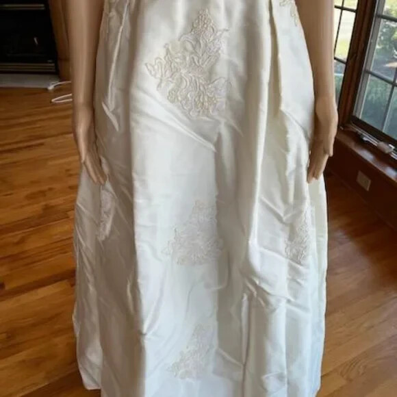 * Vintage Short Sleeve Ivory Taffeta Lace Bridal Ball Gown Wedding Dress Size 0
