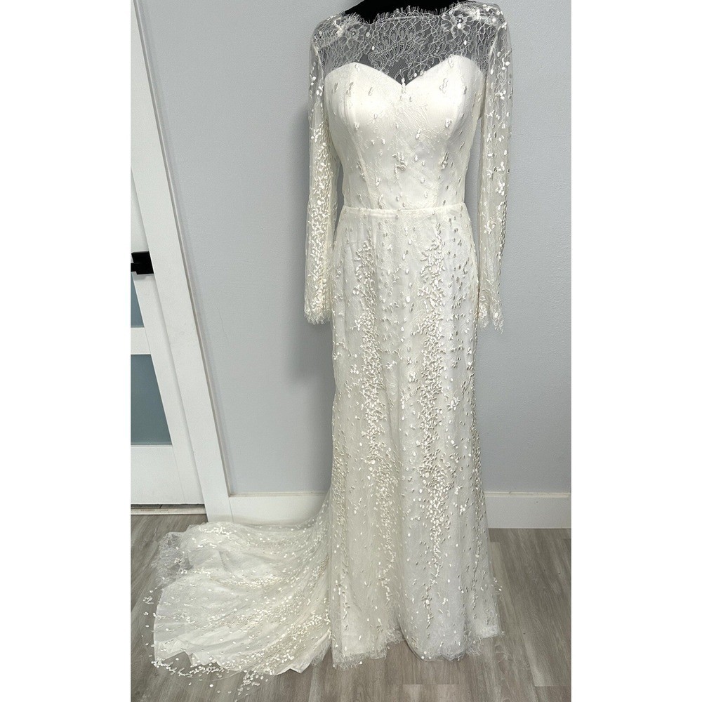 Unbranded Lace Wedding Dress Women 4-6 Ivory Excellent Long Sleeve Train Gown