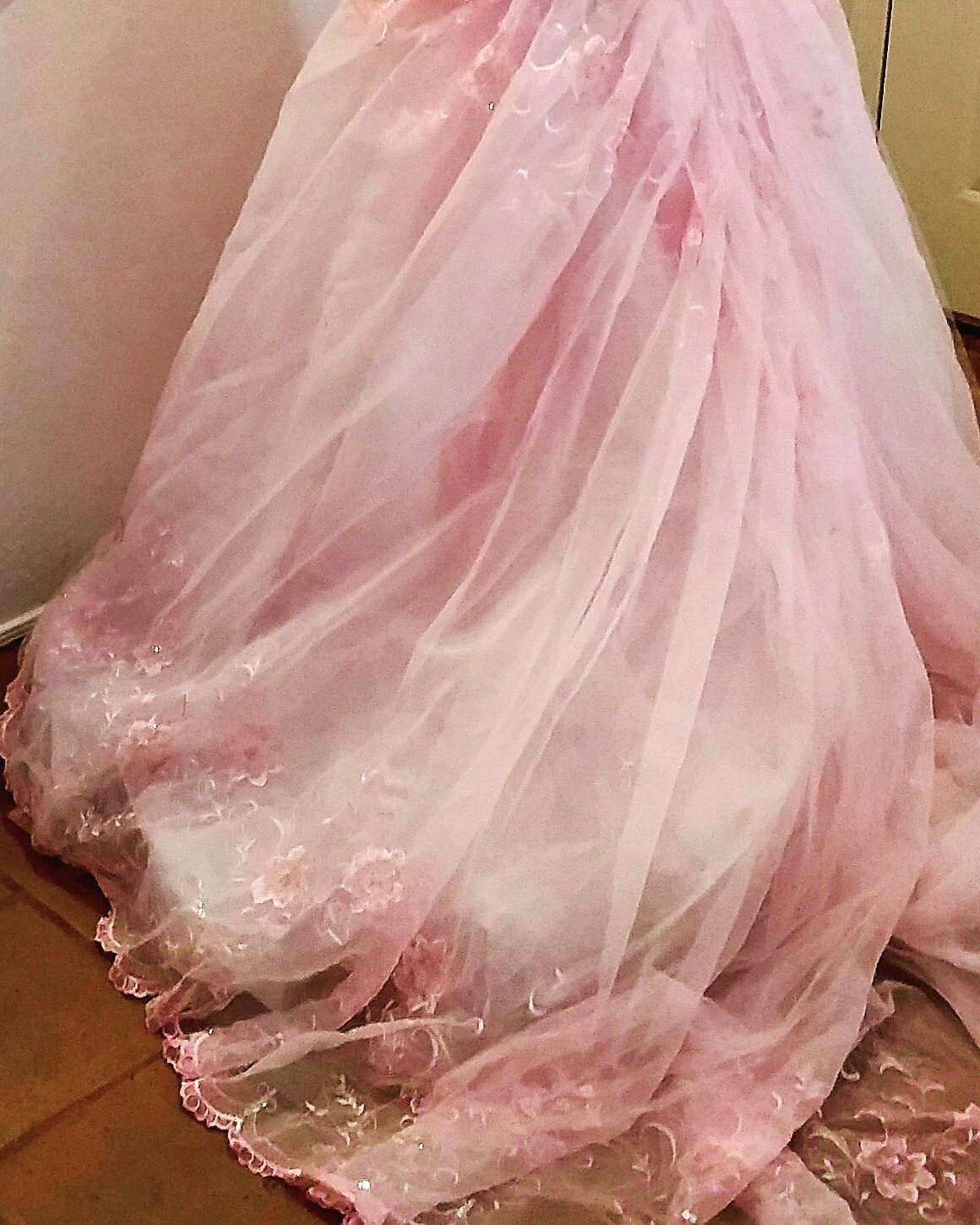 “AMARIS” Pink & White Organza 2 Pc Backless Babydoll Wedding Ballgown Set