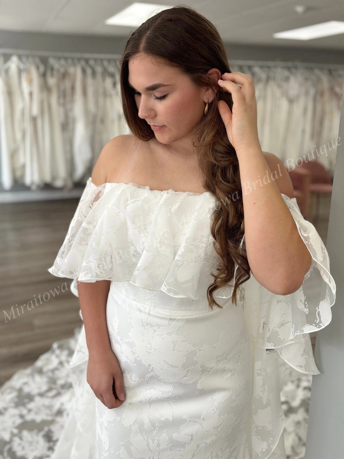 Wedding Ceremony Dress Detachable Cape Wrap Organza Jacquard Chapel Garden