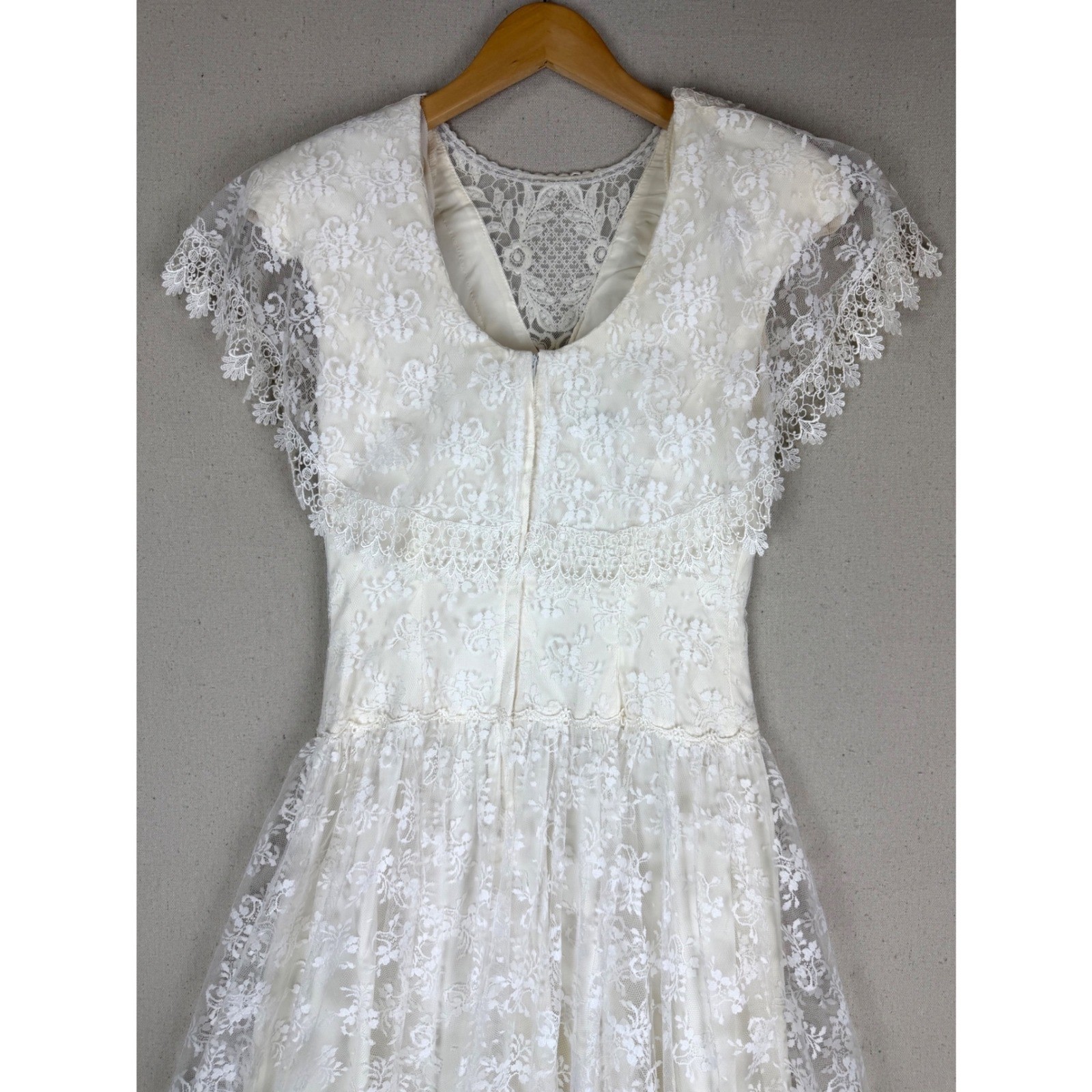 Scott McClintock White Floral Lace Midi Dress Short Wedding Vintage Full Skirt 6