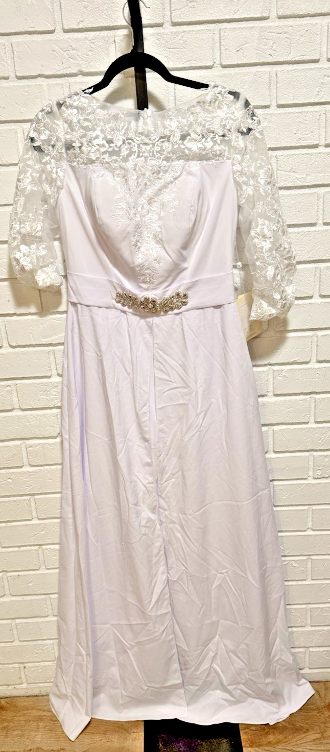LanTing Bride Wedding Dress Lace Rhinestone Empire Waist Bridal Gown White US 10