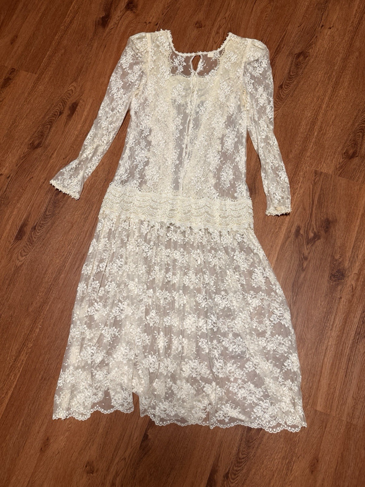 Vintage Style Lace Wedding Dress Ivory Gatsby Edwardian Tea Length Bridal