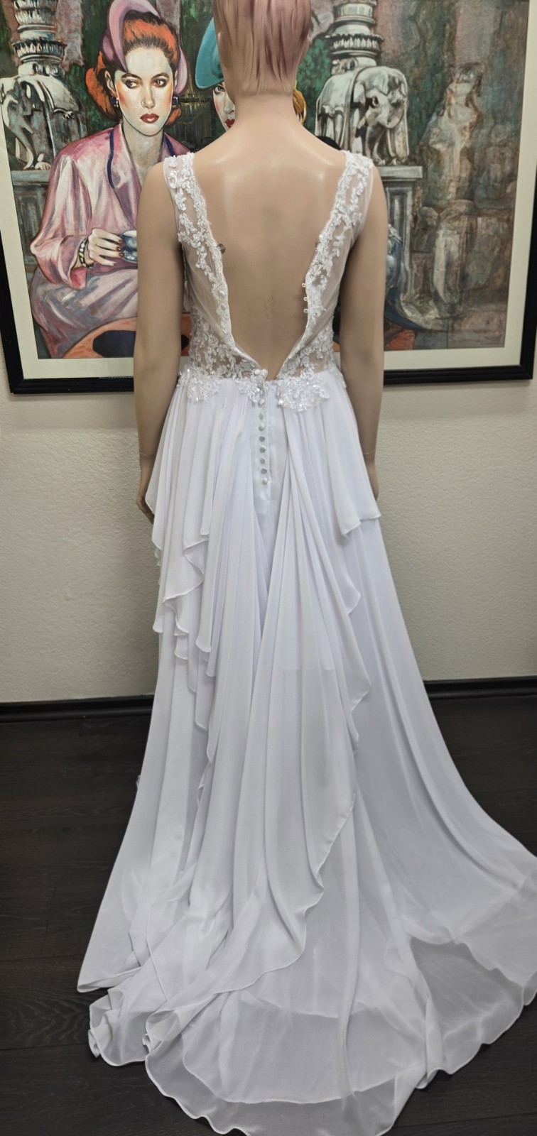 Unbranded White Chiffon gown sweetheart neckline Wedding dress size L 13 14