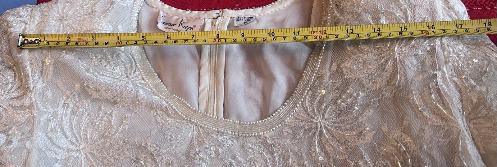 Laurence Kazar 80’s White Lace Heavily Beaded Pearl Wedding Dress Sz M Flapper