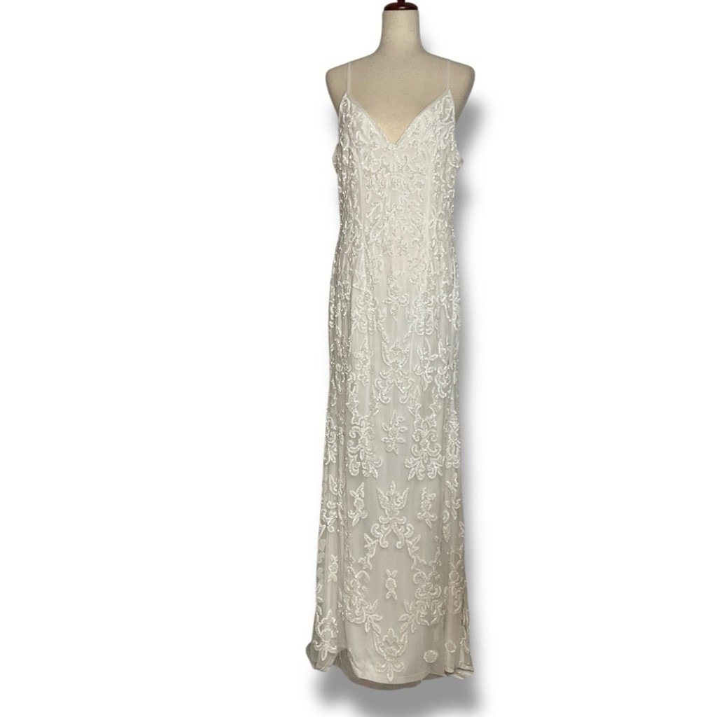 Lulu’s White Everlasting Passion Sequin Beaded Scoop Back Wedding Gown Size XL