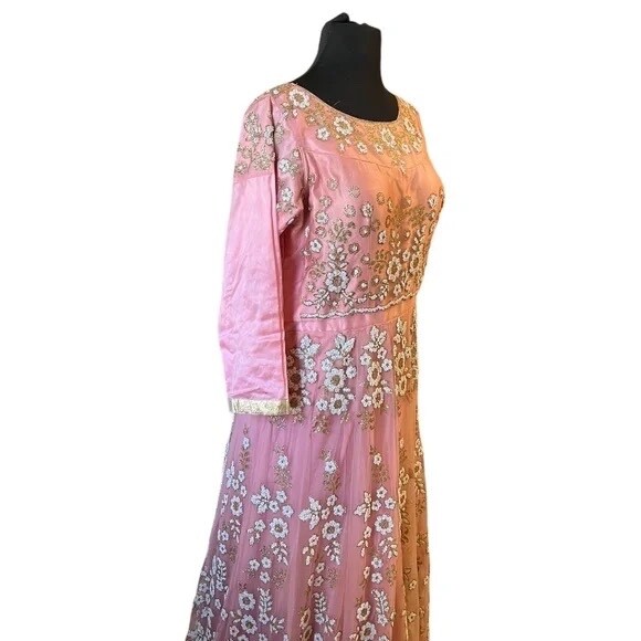 Custom Pink, White & Gold Heavily Beaded Bridal Women’s Dress, Large