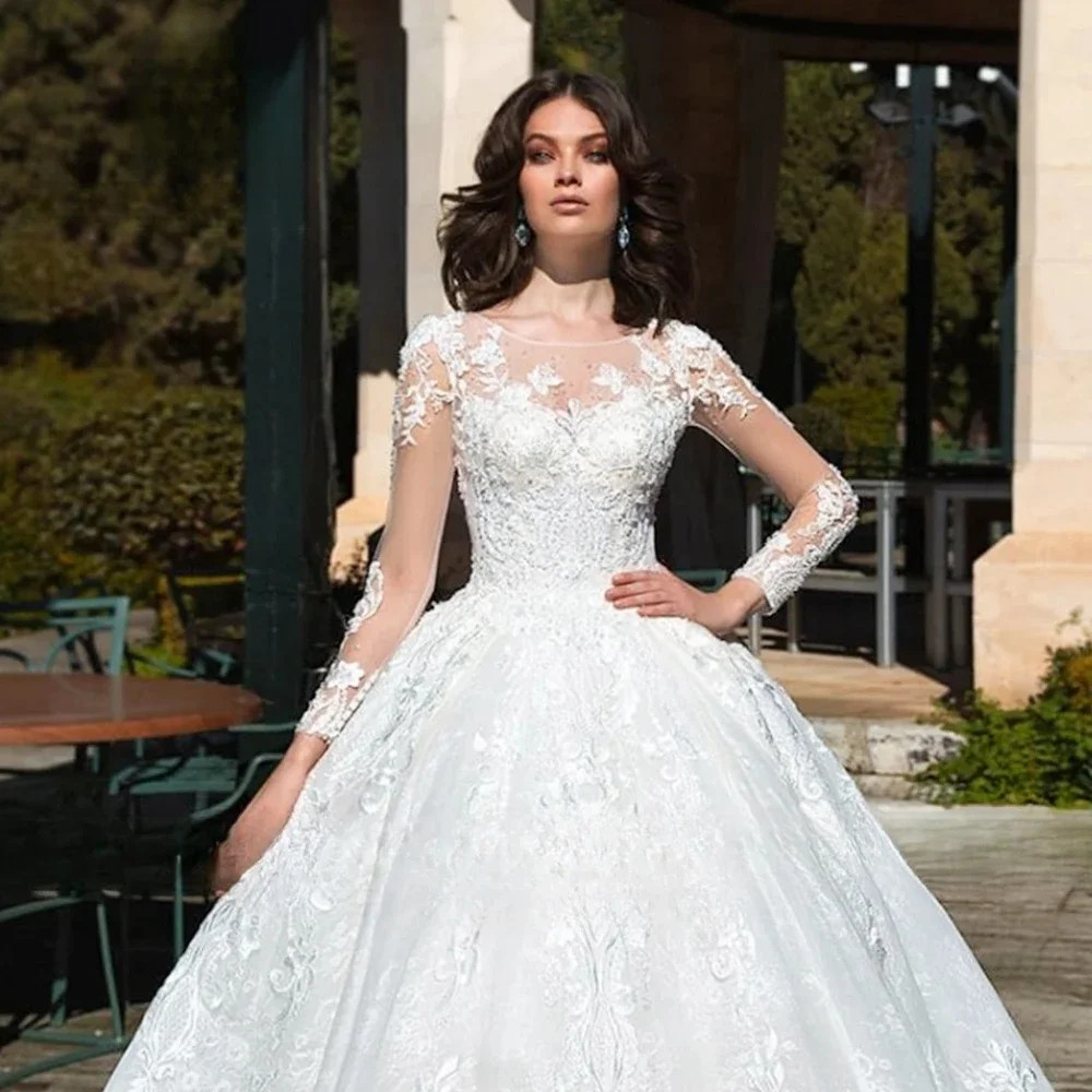 Custom Ashley Carol Wedding Dress Long Sleeve Bride Dress Crystal Lace Appliques