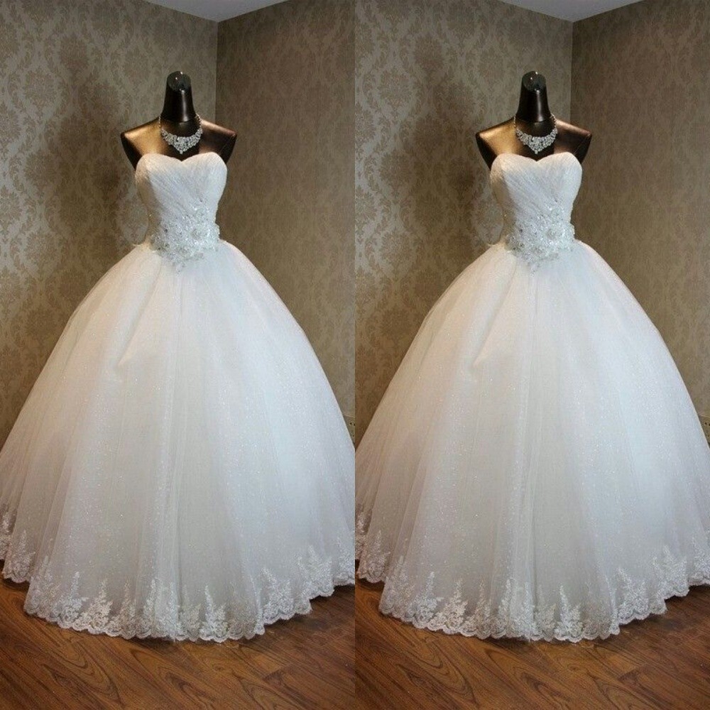 Classic Wedding Dresses Sweetheart Beaded Lace White Ivory Tulle Bridal Gowns