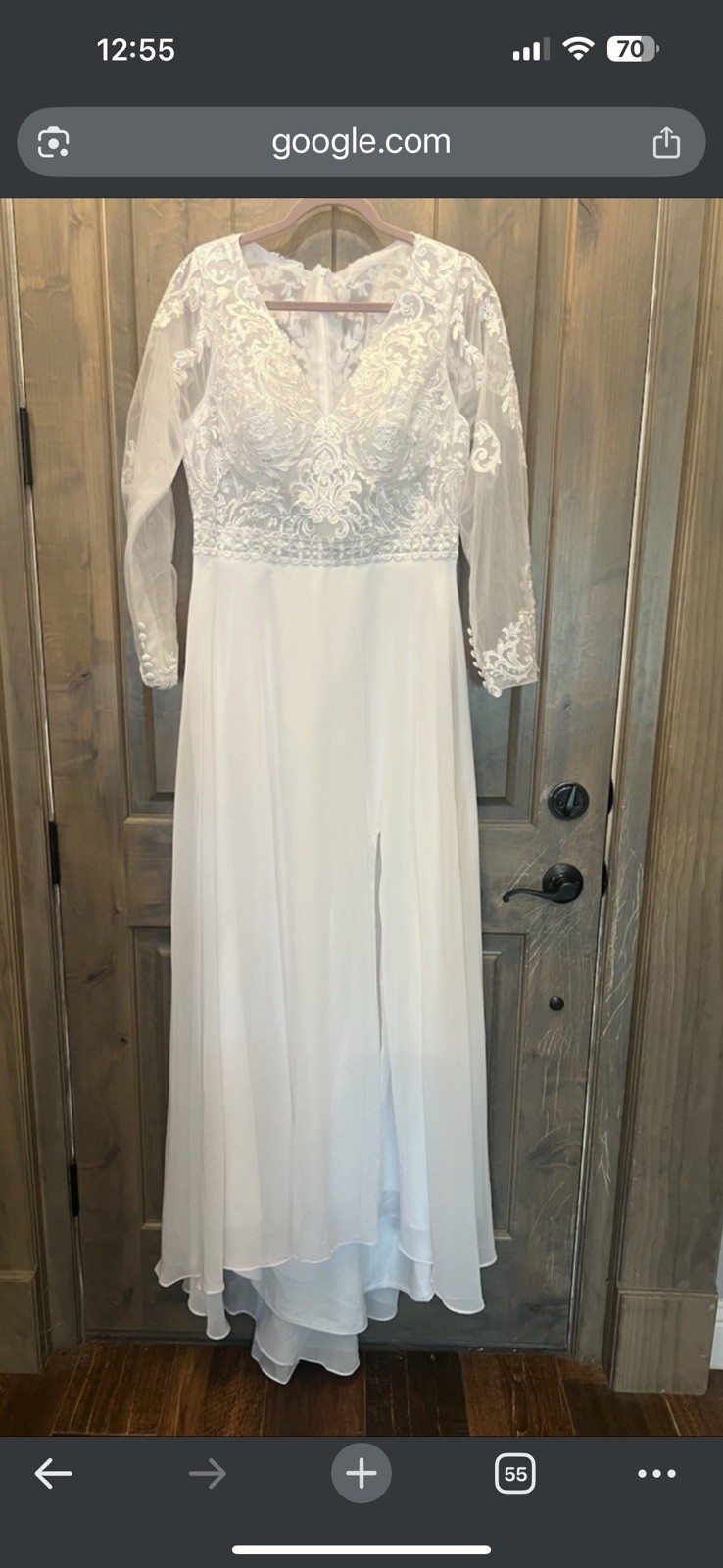 NEW Unbranded Long Sleeve V-Neck White Wedding Dress w/Lace & Illusion size 6