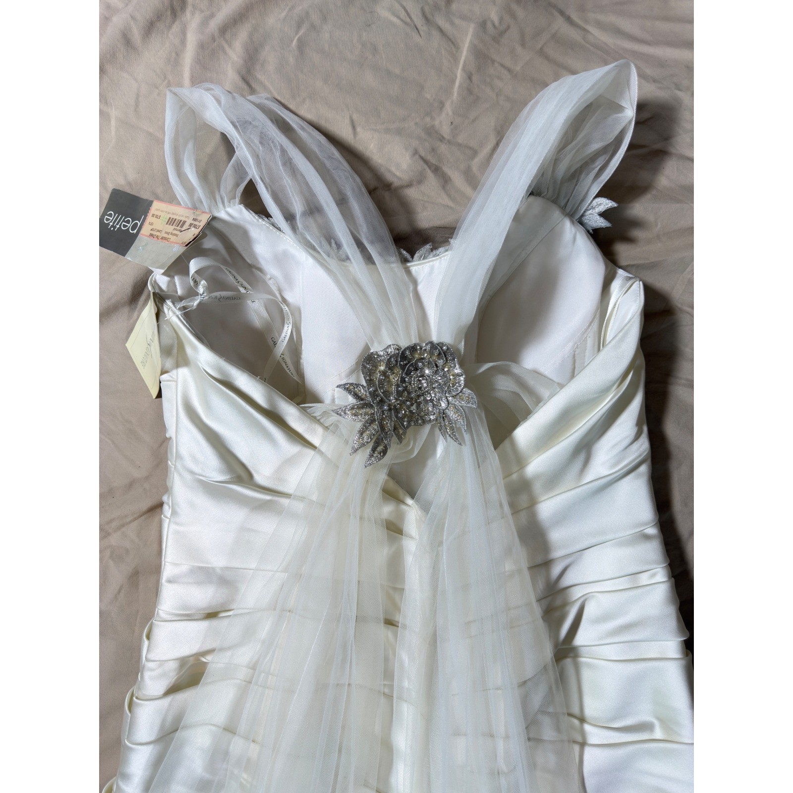 Galina Signature Wedding Dress Womens 10P Ivory Ruched Mermaid Beaded 7SPK472