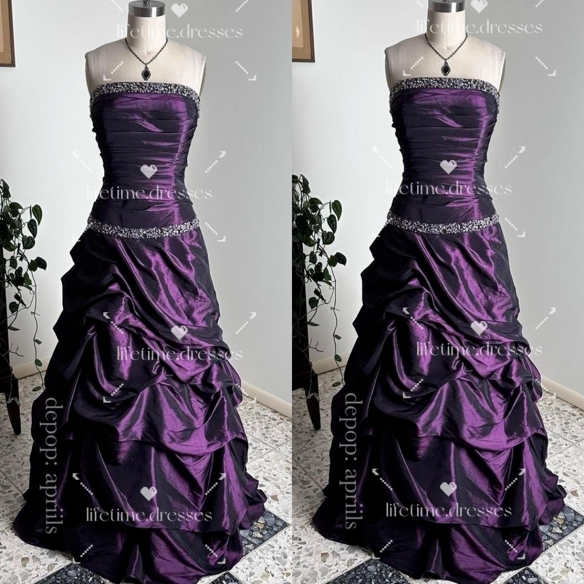 Taffeta Wedding Dresses Beaded Corset Ruffles Satin Vintage Purple Bridal Gowns