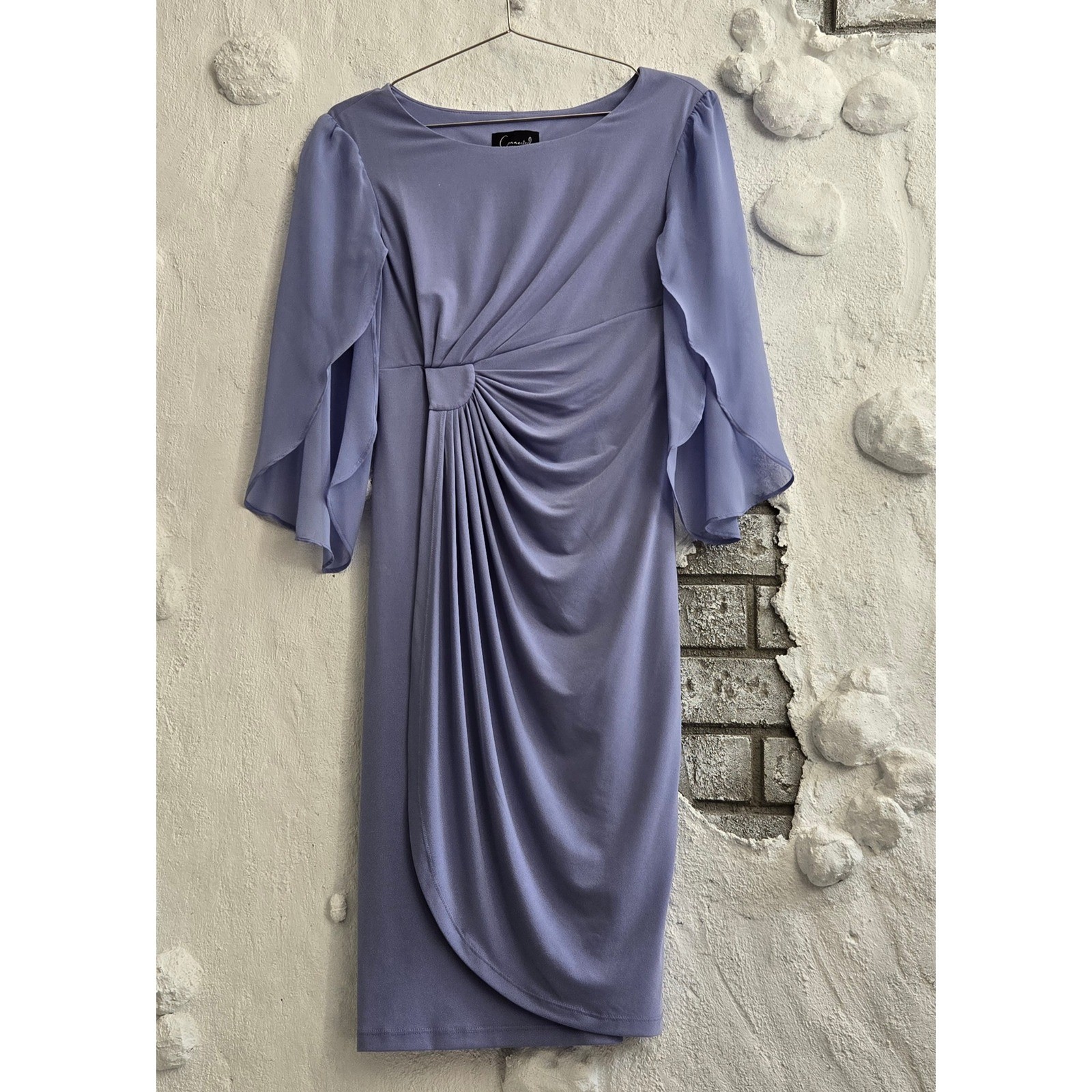 Connected Apparel Lavender Side Knot Chiffon Cape Sleeve Sheath Dress 10