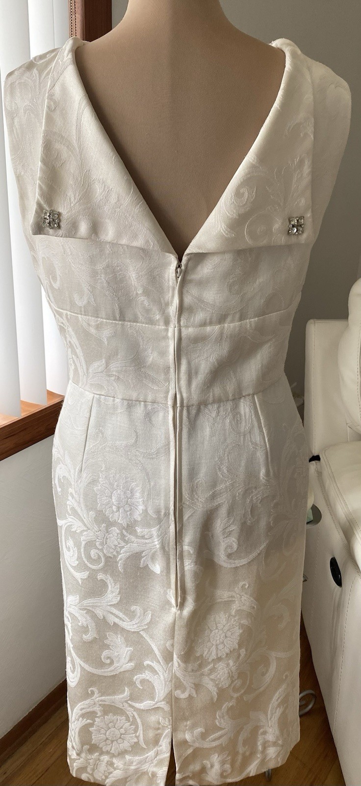 Vintage 50s-Inspired Sheath Wedding Dress 1X/2X Brocade Tea Length Wedding Gown