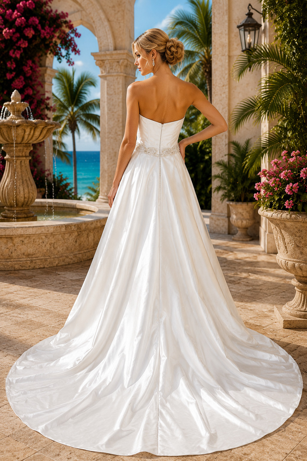 Casablanca Wedding Dress Ball Gown 12 Ivory Satin Beaded Belt Corset Elegant