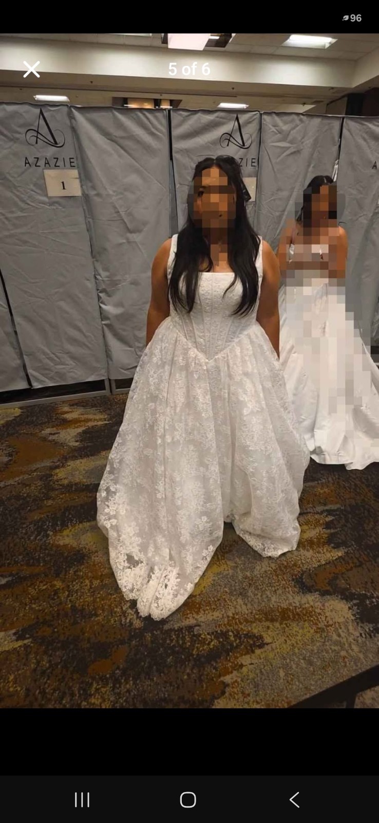 Azazie Geneva White Lace Ball Gown Wedding Dress Square Neck