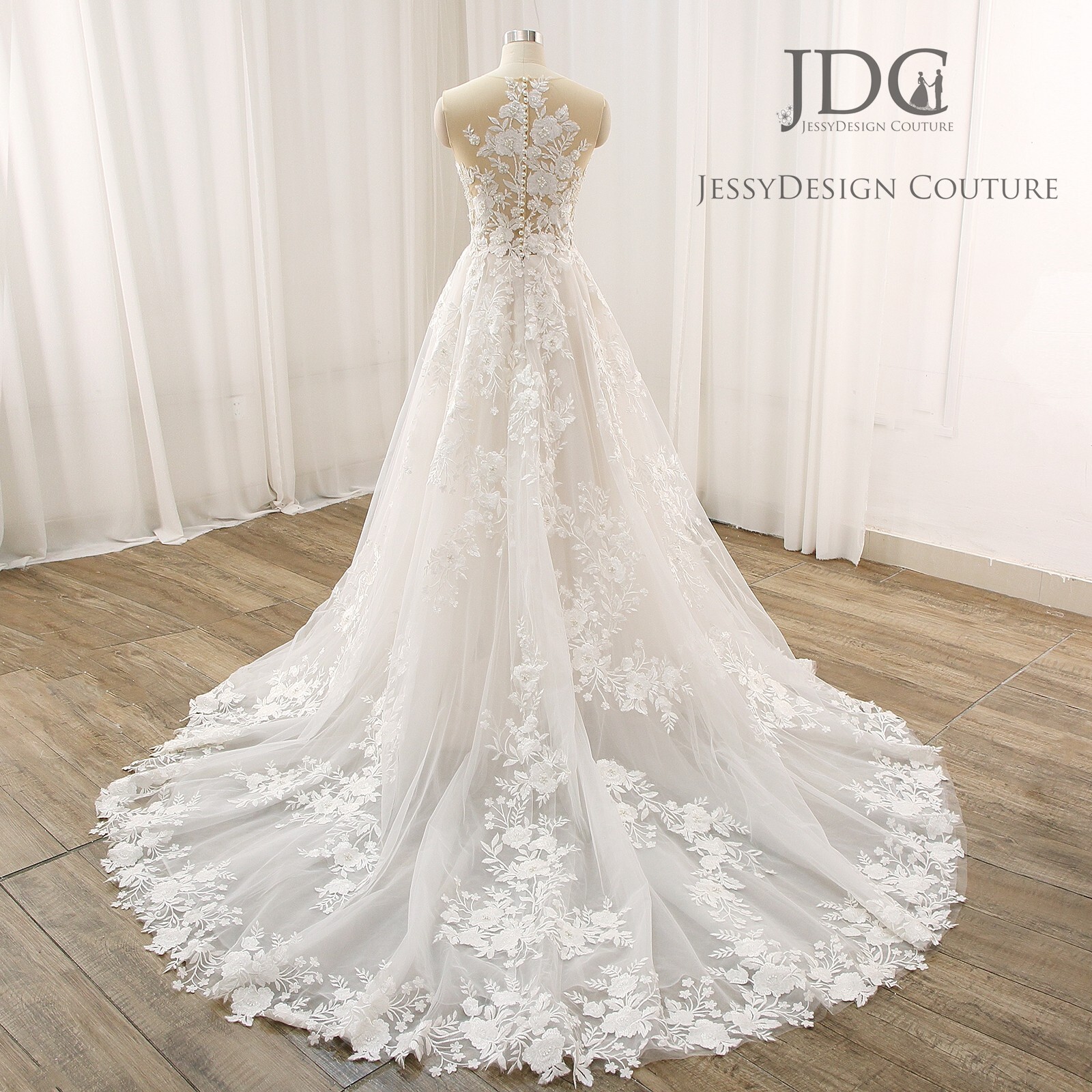 Luxurious Beaded Floral Lace Wedding Dress Bridal Gown 2-28W Custom made Pearls