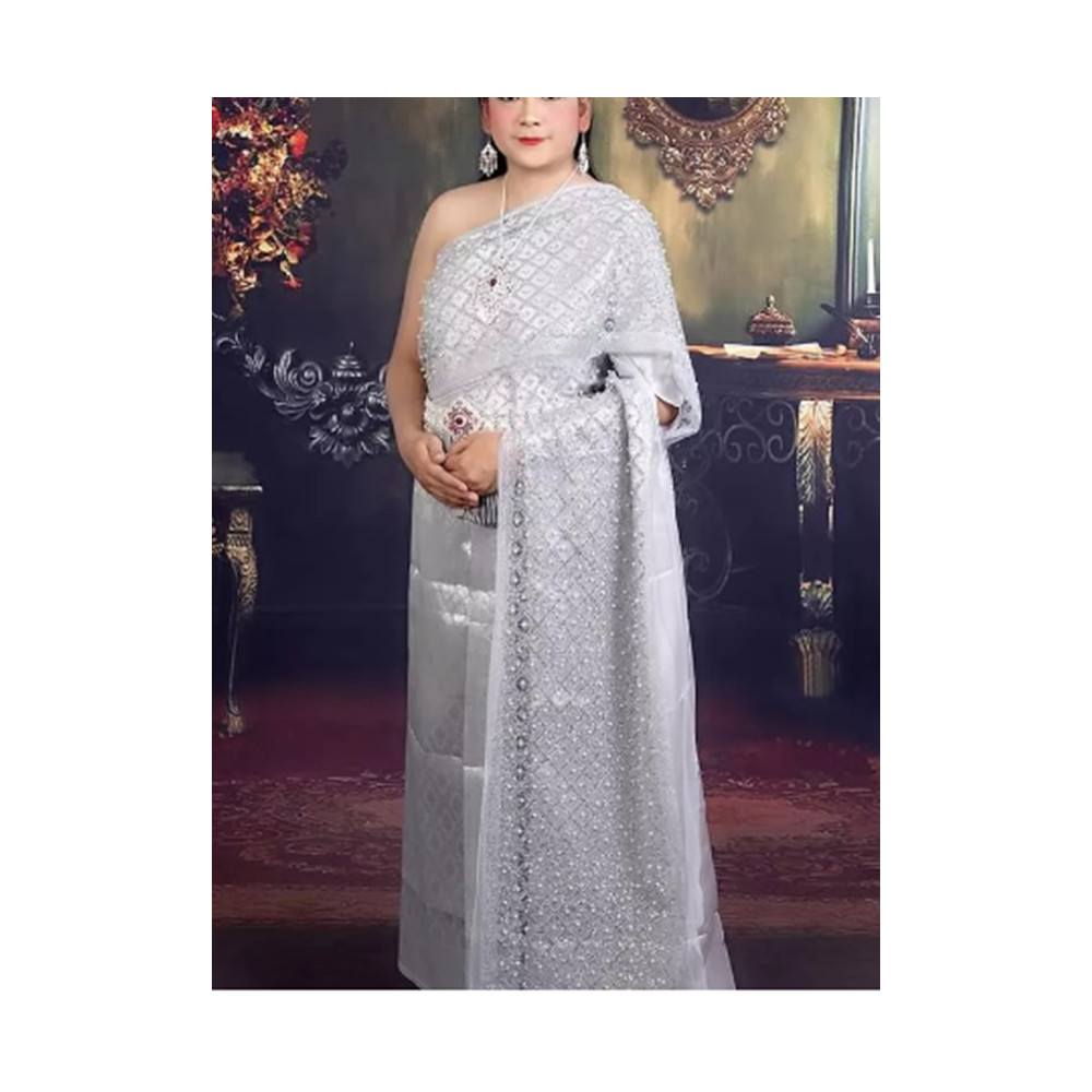 Chud Thai Traditional Wedding Dress Cloth Skirt # F Silver Gray Accessories