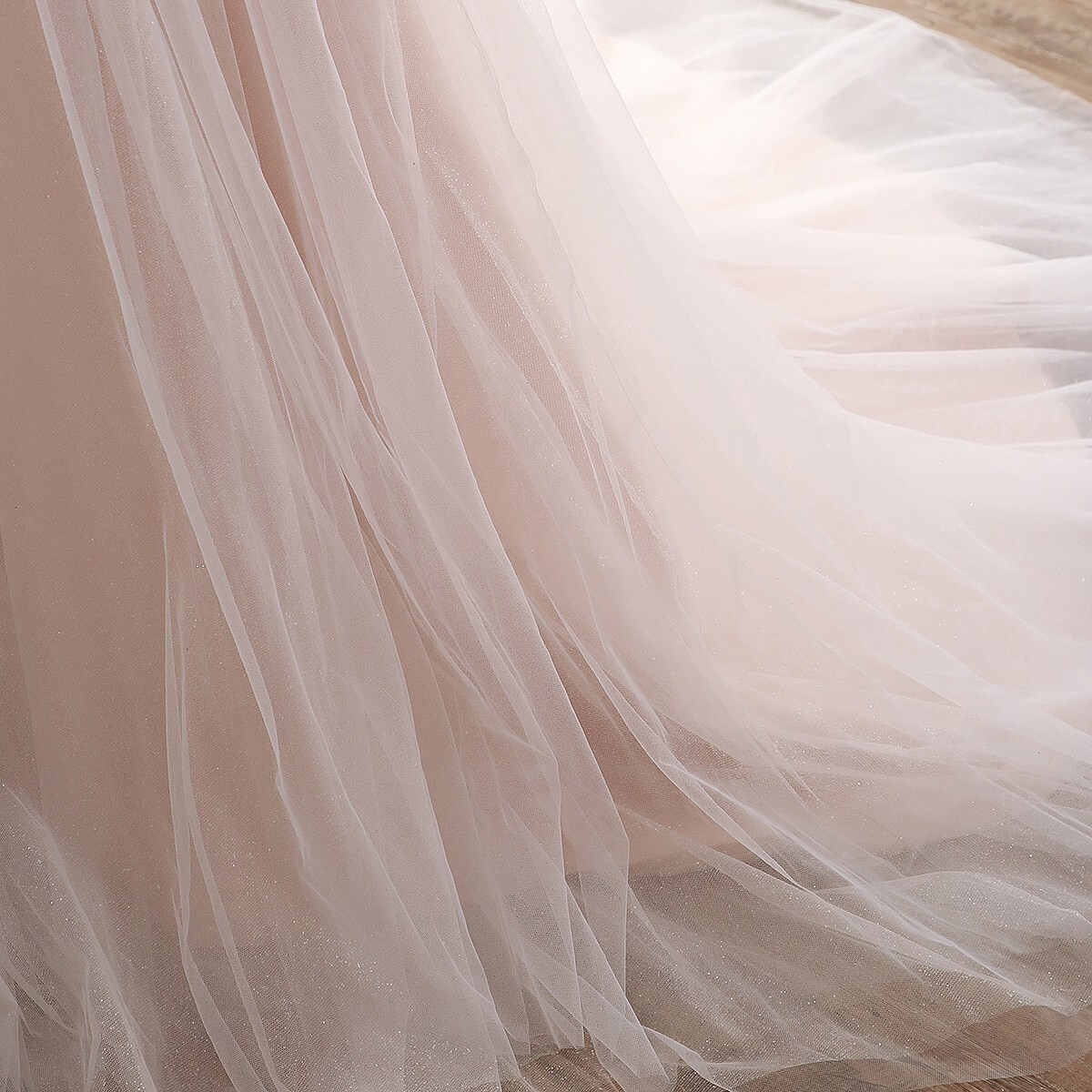 Flowly Glitter Tulle Wedding Dress Bridal Gown Custom made Plus Size Blush Ivory