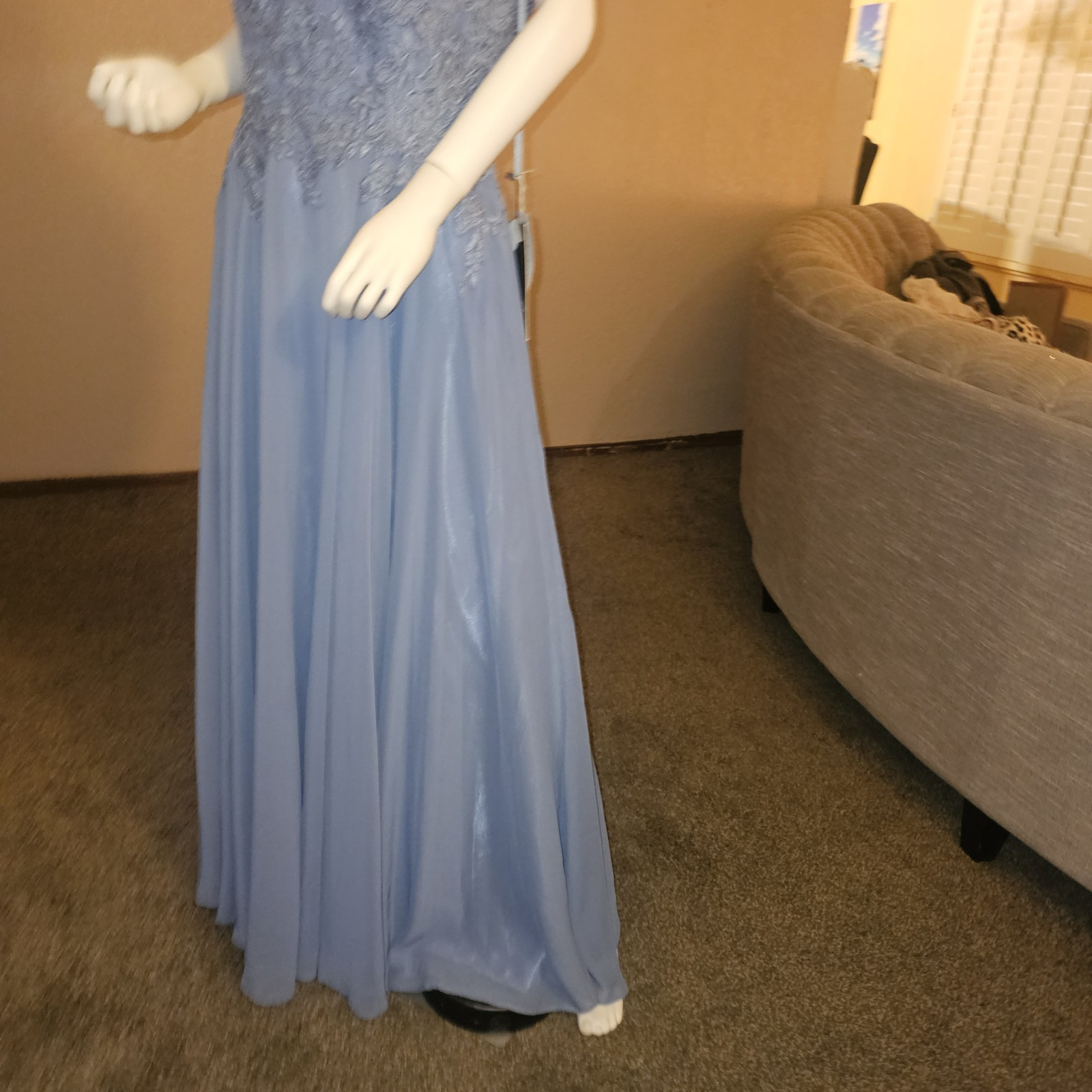 Eva Dress Slate Blue L Off-shoulder EV5239 Chiffon Corset Back NWT