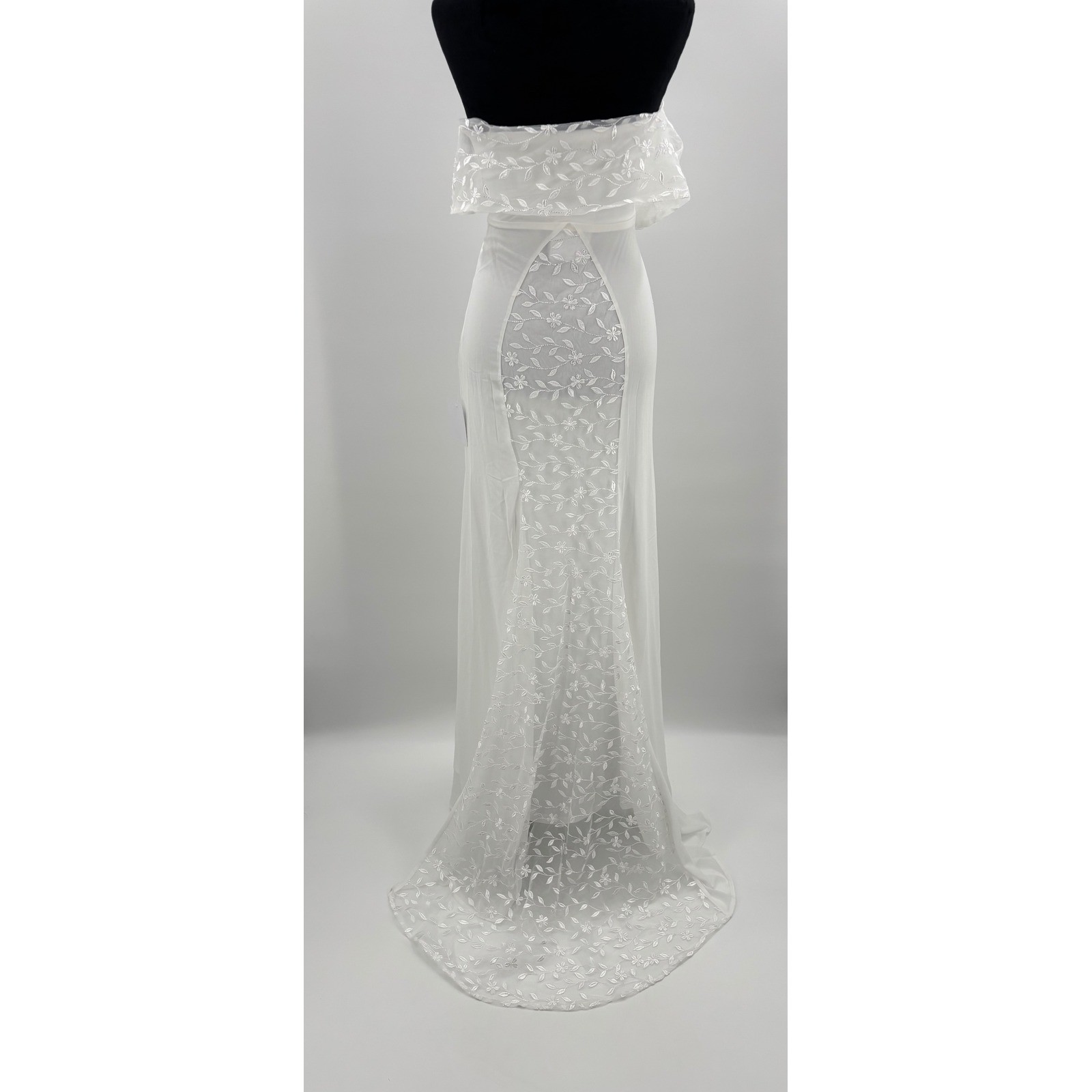 Lulus Beloved Beginning White Off Shoulder Lace Bodice Wedding Dress Maxi Sze XS