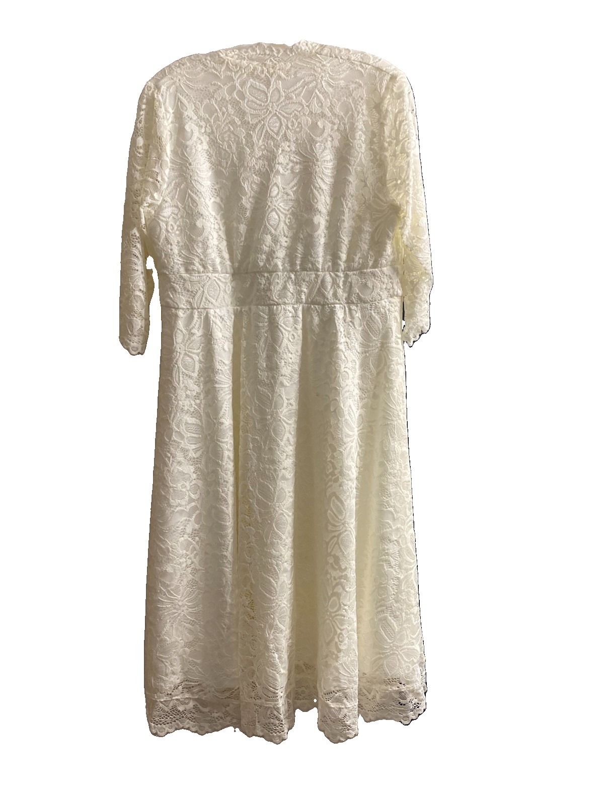 KIYONNA Bridal Ivory Lace V-Neck 3/4 Sleeve A-Line Wedding Dress Plus 1X