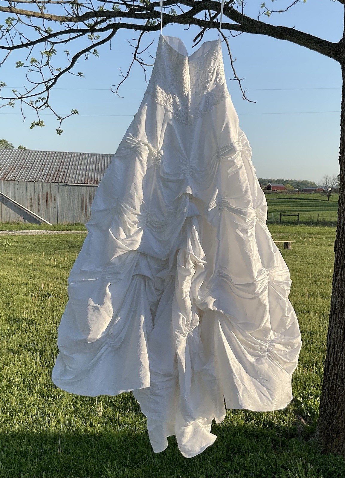 David’s Bridal T9252 Wedding Dress Strapless Pick-Up Ball Gown White Size 10