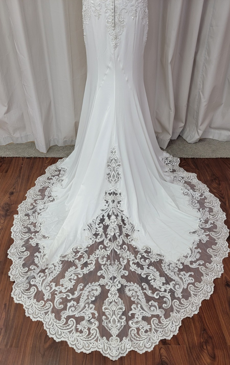 Morilee Bridal 2072L Raya Satin Fit and Flare Wedding Dress Lace Train Ivory