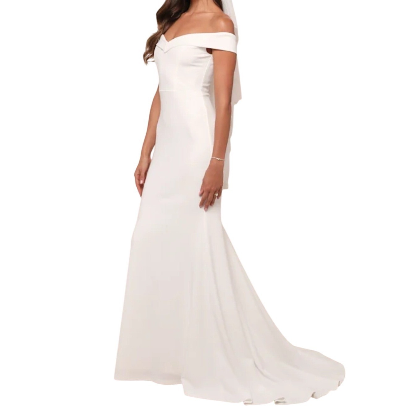 NWT Lulus Arienne White Off-the-Shoulder Mermaid Maxi Wedding Dress XS Elegant