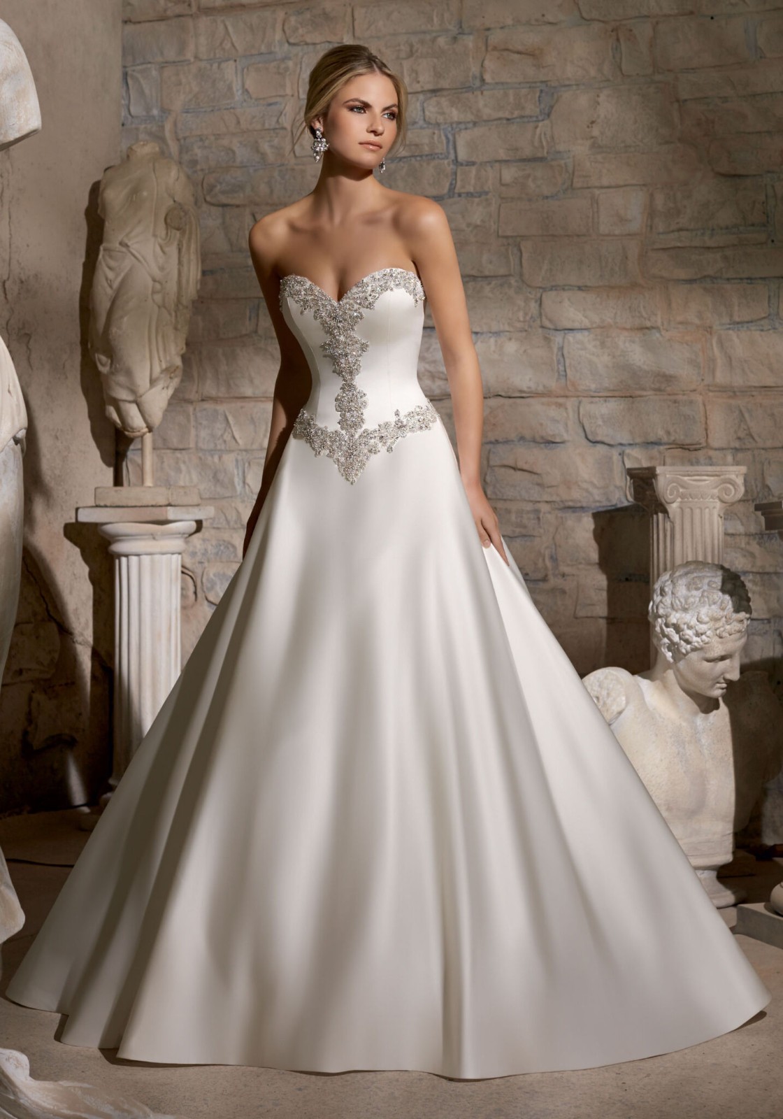 Gorgeous A-Line Luxe Satin Wedding Dress by Mori Lee Ivory size 10 NWT