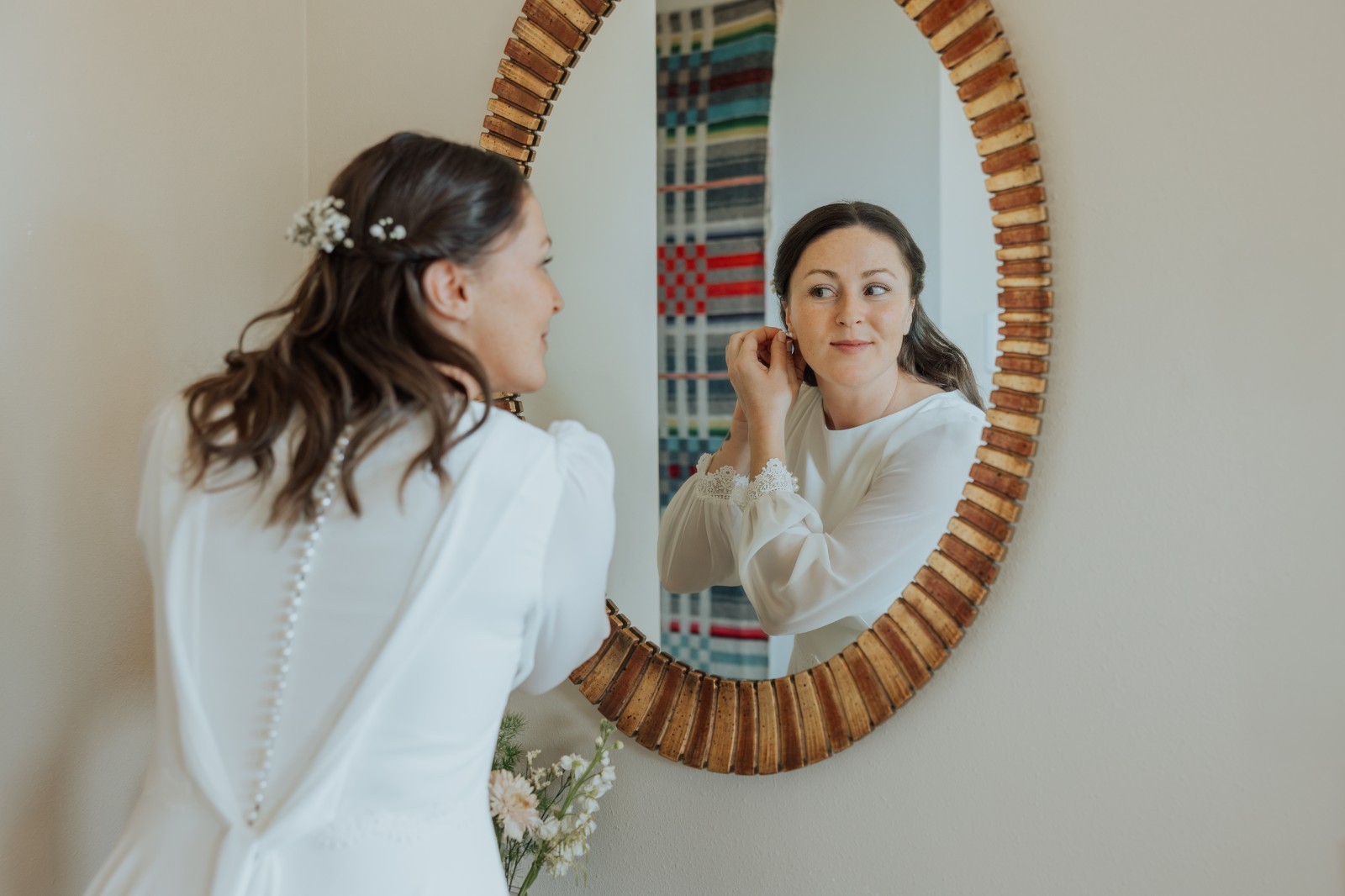 Long Sleeve High Neck Chiffon Bridal Dress (women’s size 8)