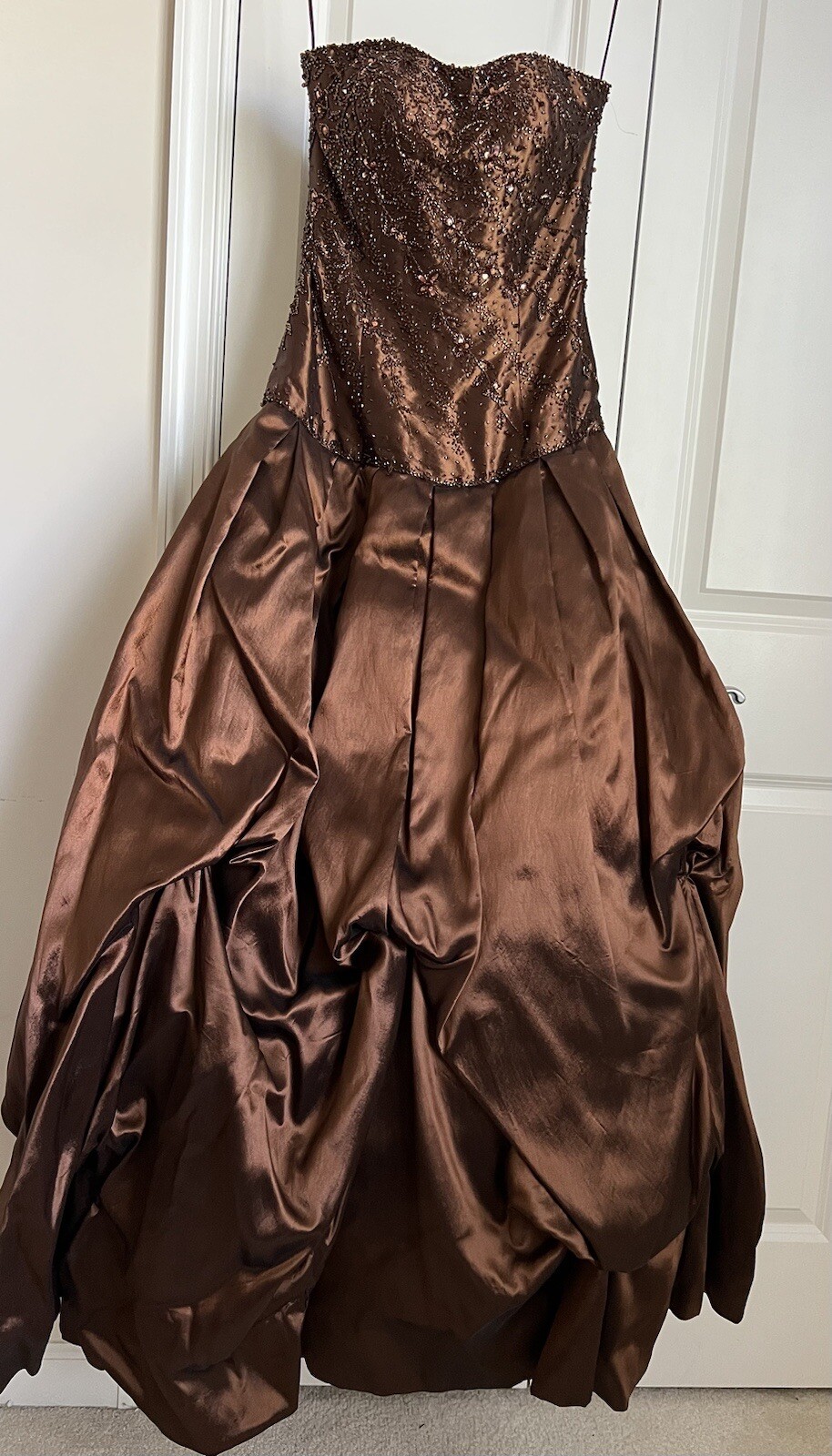 YSA Makino Silk Taffeta Mermaid Gown Brown Beautiful Beads Embellished WOW