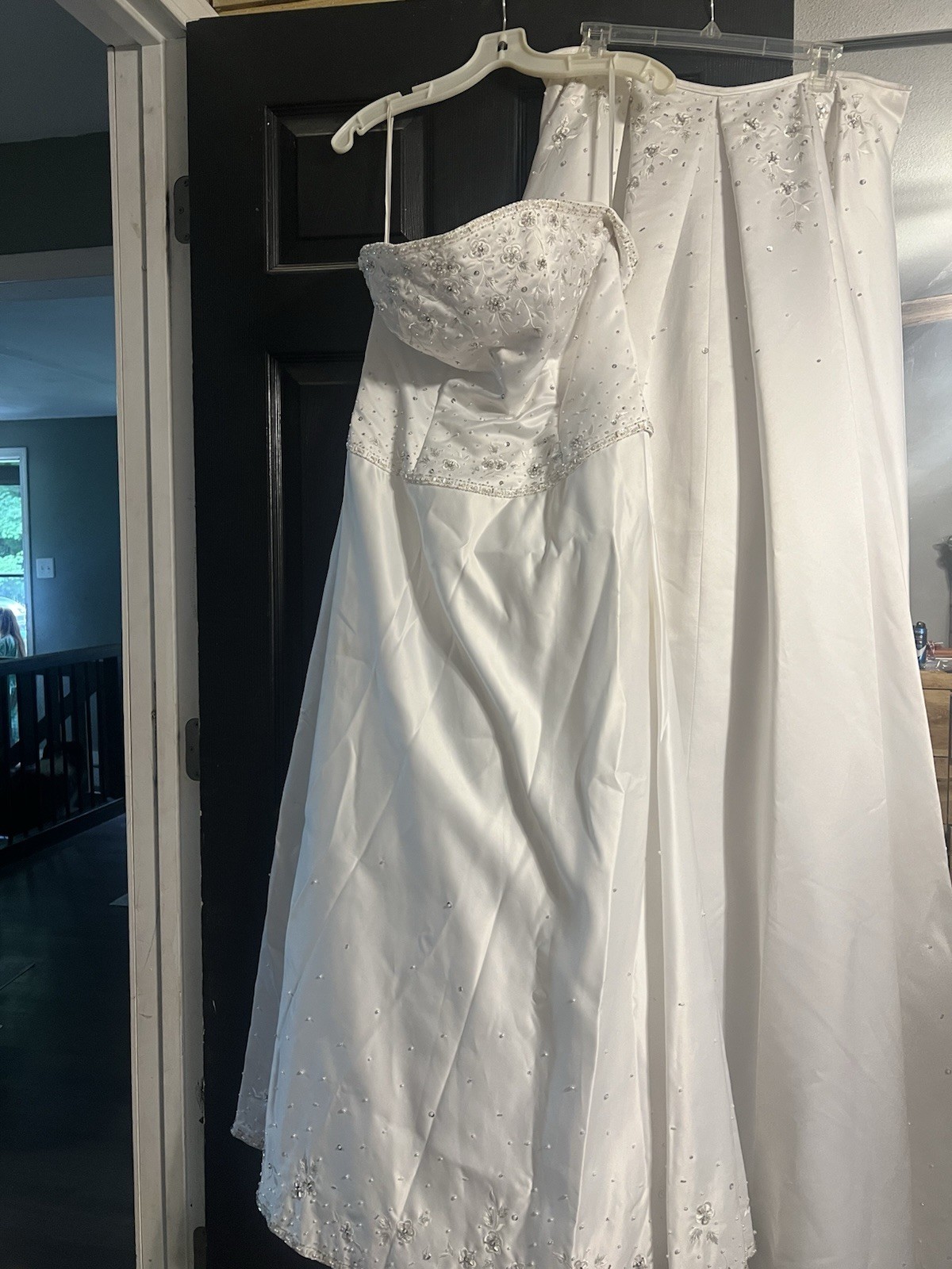 Vintage Strapless Beaded Wedding Dress w/ Matching Train White Size 14