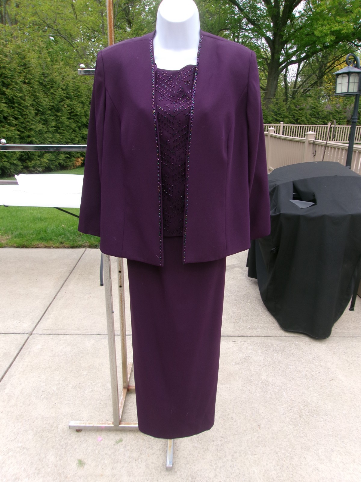 KAREN MILLER EGGPLANT BEADED 2PC FORMAL DRESS WEDDING MOB 14P