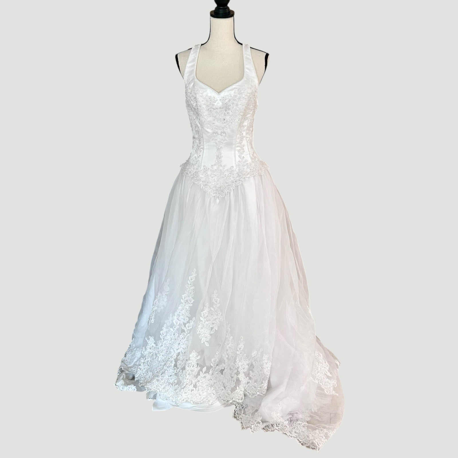 Vintage Mary’s Bridal Corset Lace Wedding Dress Beaded Train Ivory Bridal 8/10