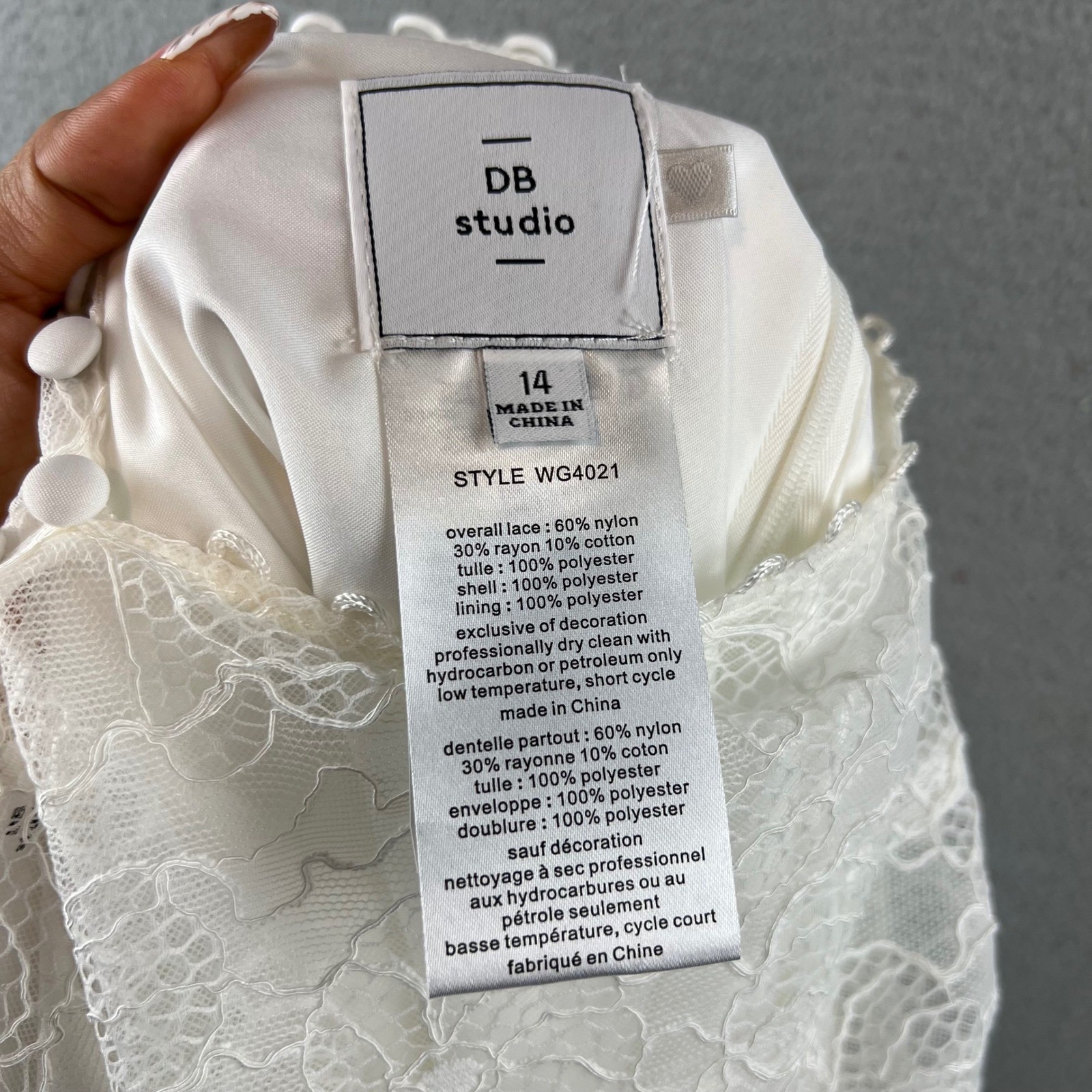 New DB Studio High Neck A-Line Wedding Dress Soft White Lace Size 14