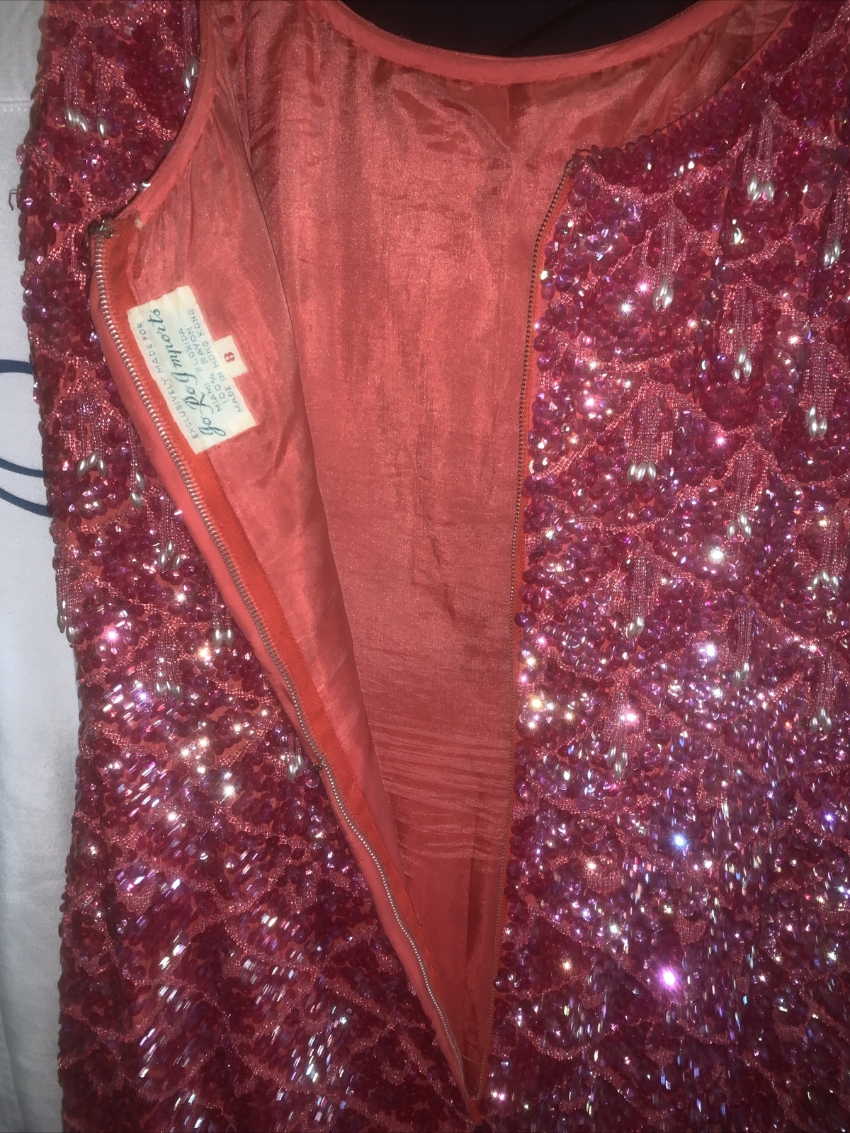 JO RO IMPORTS 1950’s Pink Floral Beaded Gown Size 8