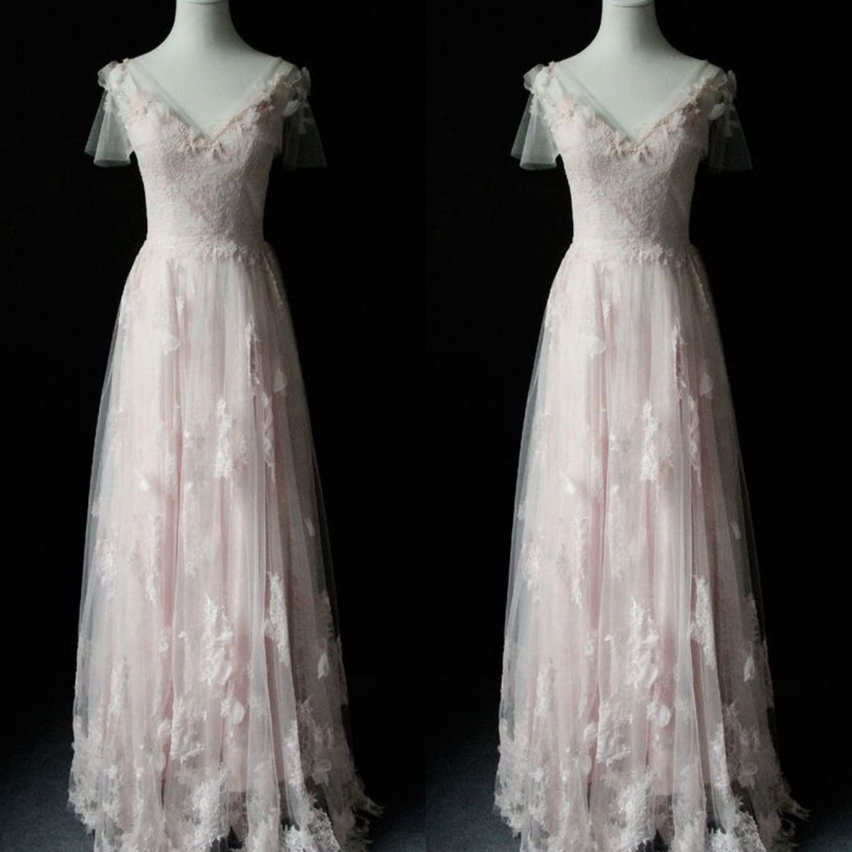Blush Pink Wedding Dresses Beach Boho A Line V Neck Sleeveless Bridal Gowns