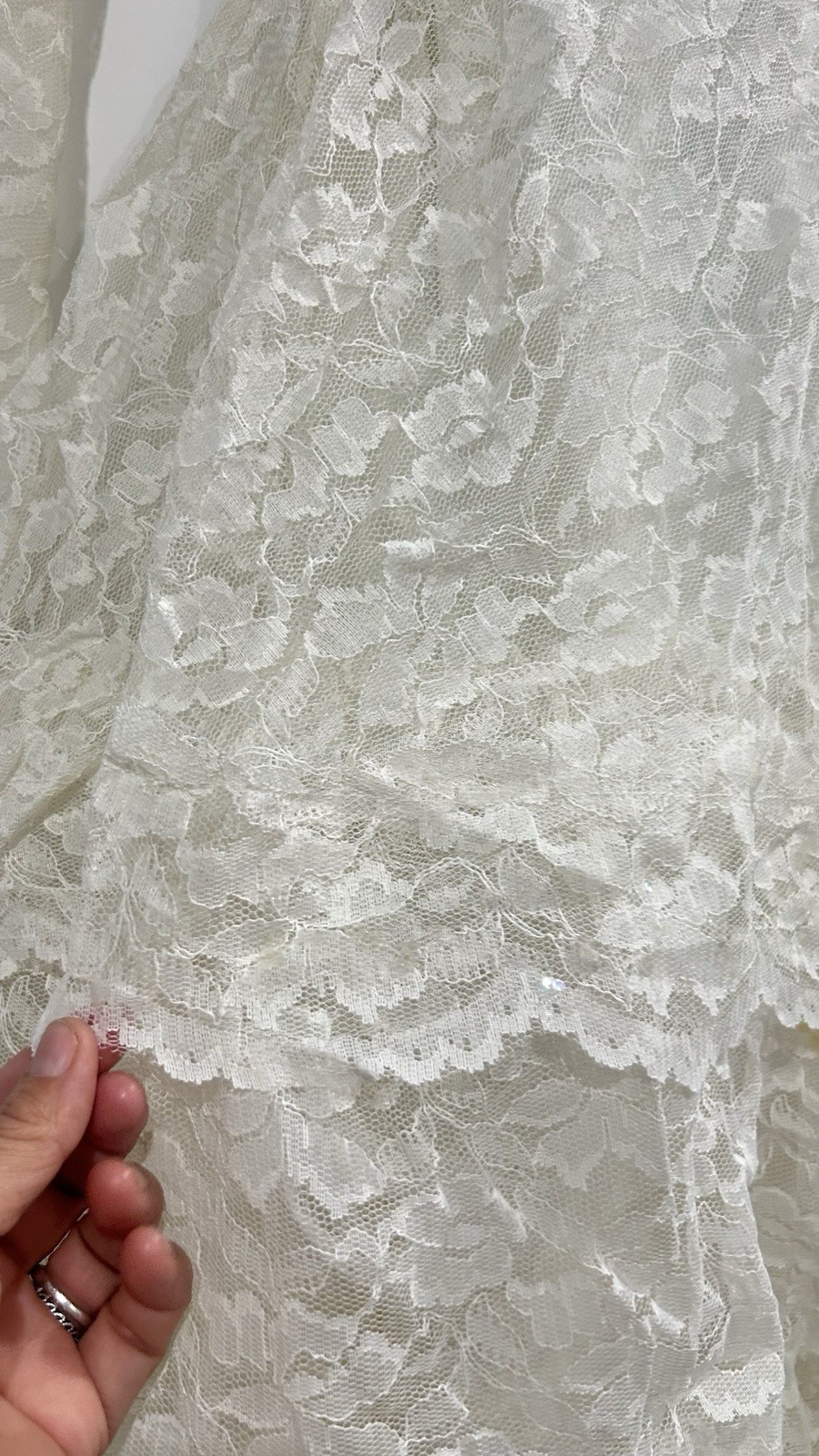 Ivory Lace Long Sleeve High Neck A-Line Wedding Dress with Beading and Ruffles