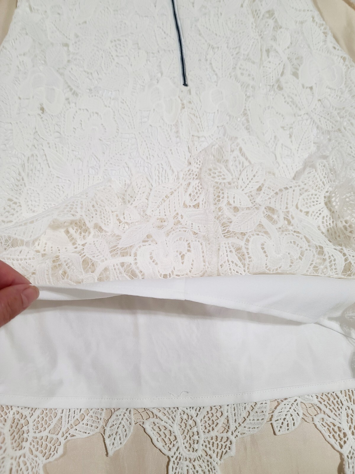David’s Bridal Lace Sheath Wedding Dress S Off-The-Shoulder 3/4 Sleeve Ivory NWT