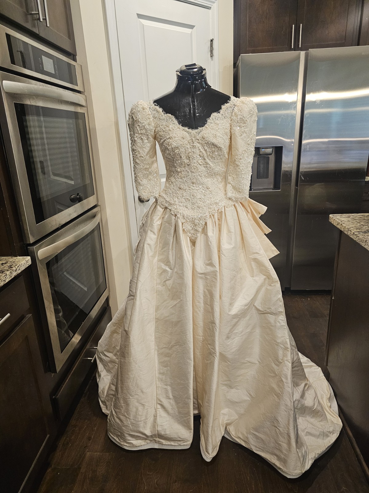 MoriLee Champagne Silk Beaded Sequin Ballgown Wedding Dress 4