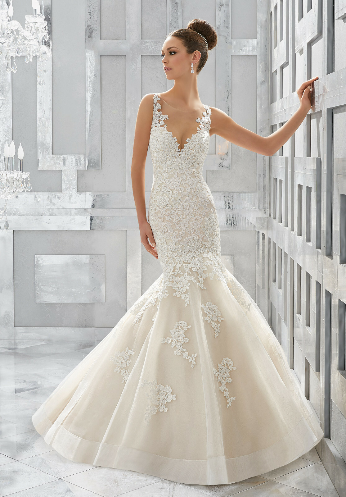 Blu Morilee Bridal 5571 Meryl Wedding Dress Mermaid Fitted Illusion Keyhole Lace