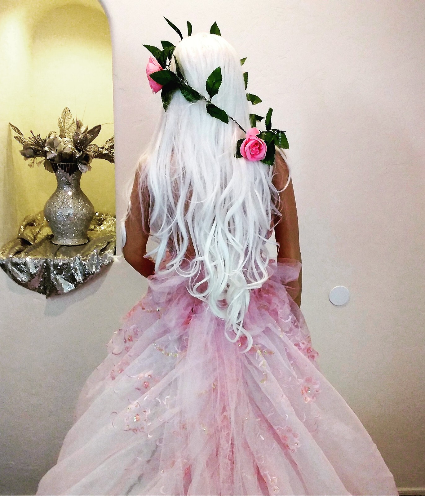 “AMARIS” Pink & White Organza 2 Pc Backless Babydoll Wedding Ballgown Set